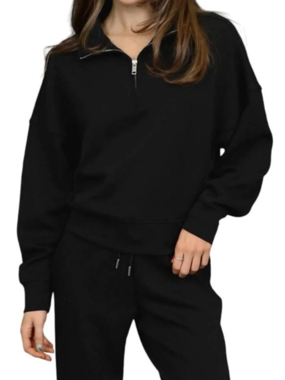 NWT RD Style Mailyn Black Soft Knit Satin Trim Half Zip Sweater Size M